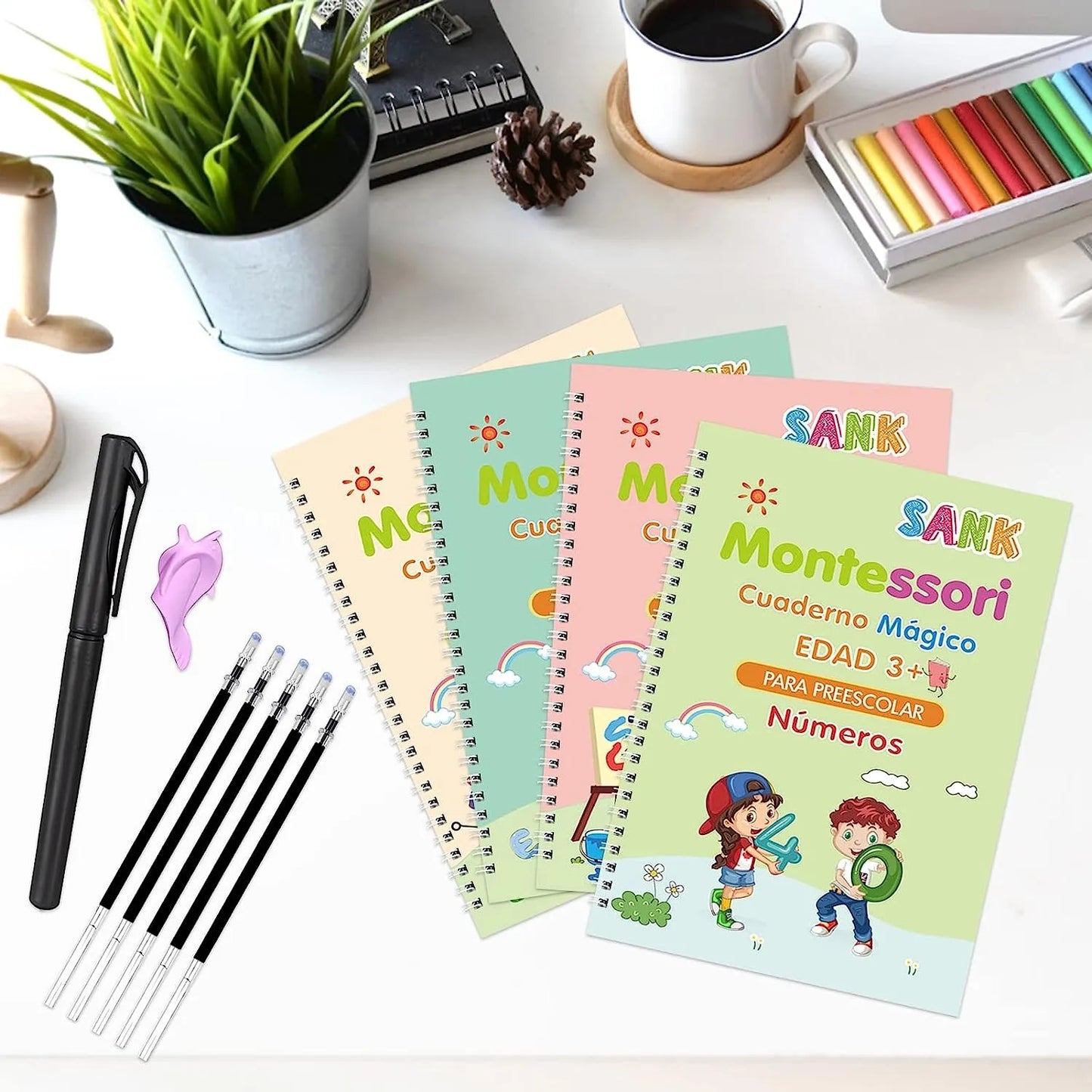 Cuaderno Mágico de Caligrafía Reutilizable | Pack x4 | Incluye Lápiz Mágico y Recargas