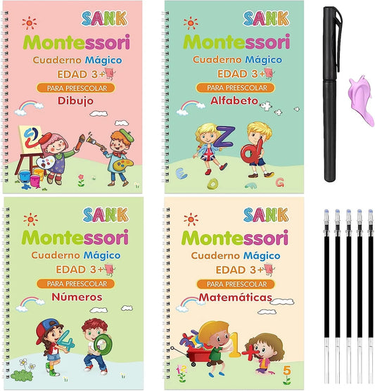 Cuaderno Mágico de Caligrafía Reutilizable | Pack x4 | Incluye Lápiz Mágico y Recargas
